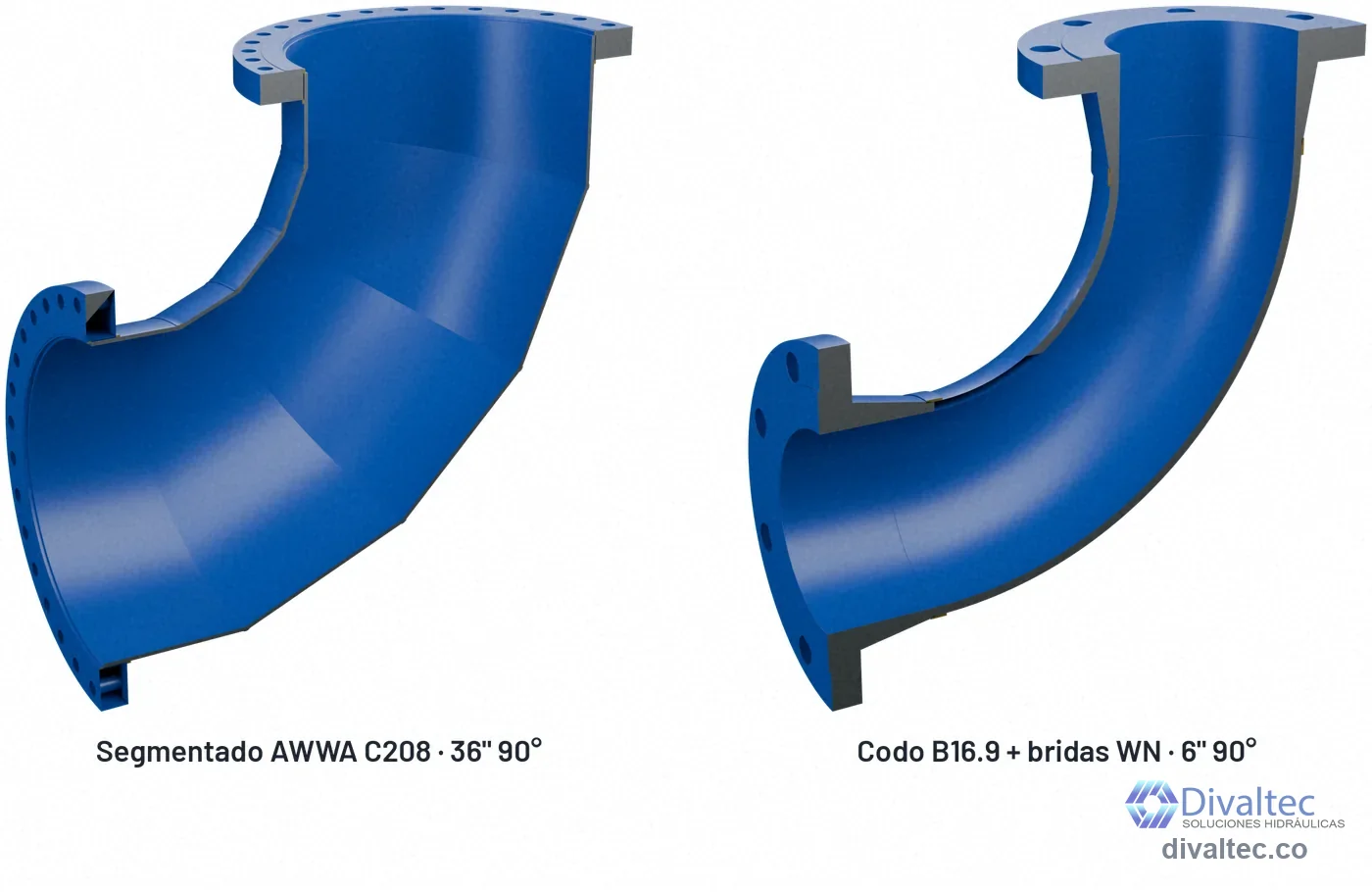 Corte de un codo segmentado de 36 pulgadas con bridas C207 y de un codo B16.9 de 6 pulgadas con bridas de cuello soldable
