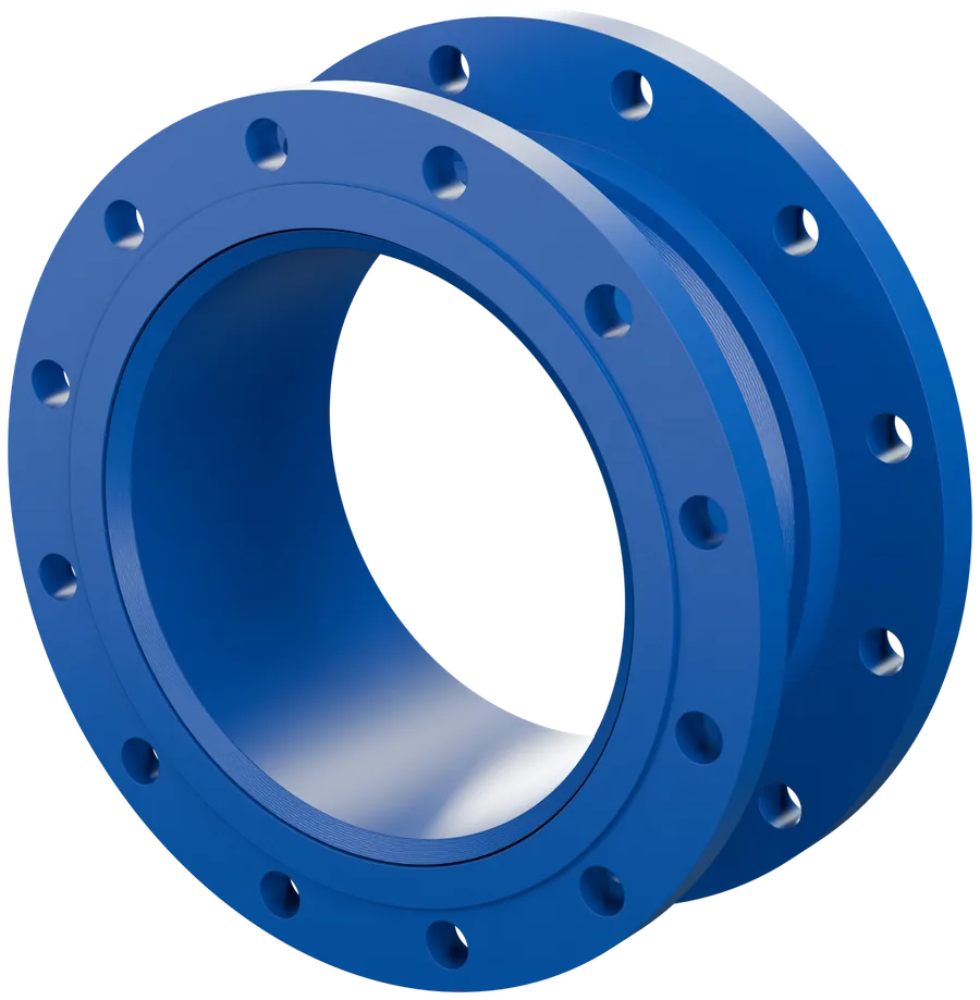 Transición TR-AI de brida ANSI 150 a brida EN 1092-1 PN16, pintura electrostática azul